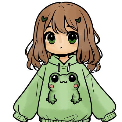 girl wearing frogging sweatshirt