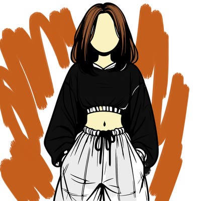realistic girl faceless with baggy pants and a crop top