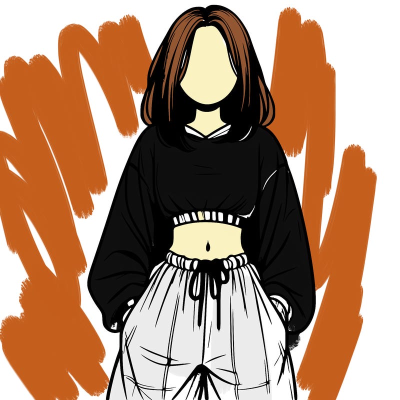 realistic girl faceless with baggy pants and a crop top