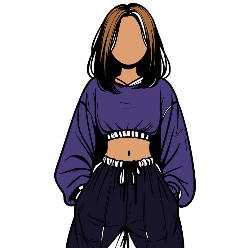 realistic girl faceless with baggy pants and a crop top