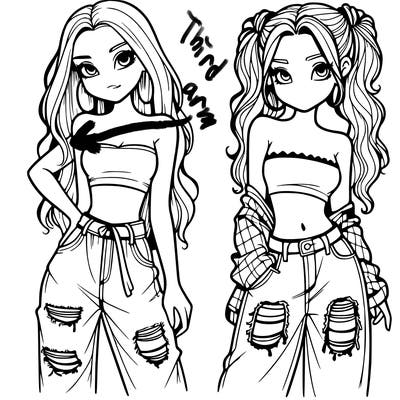 2 girls in crop tops and baggy jeans ripped