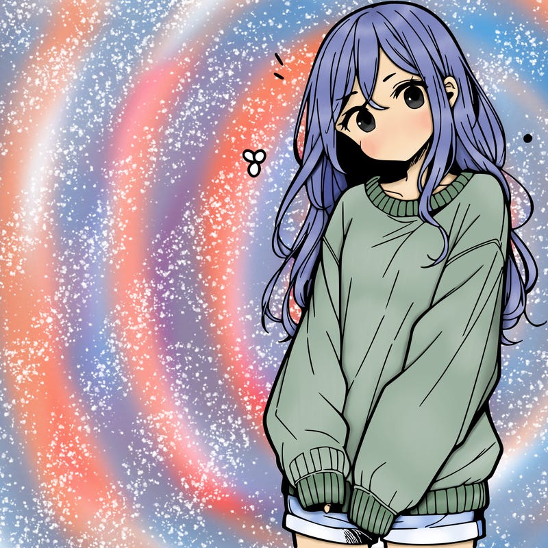 manga teen girl  in a sweater and baggy pants