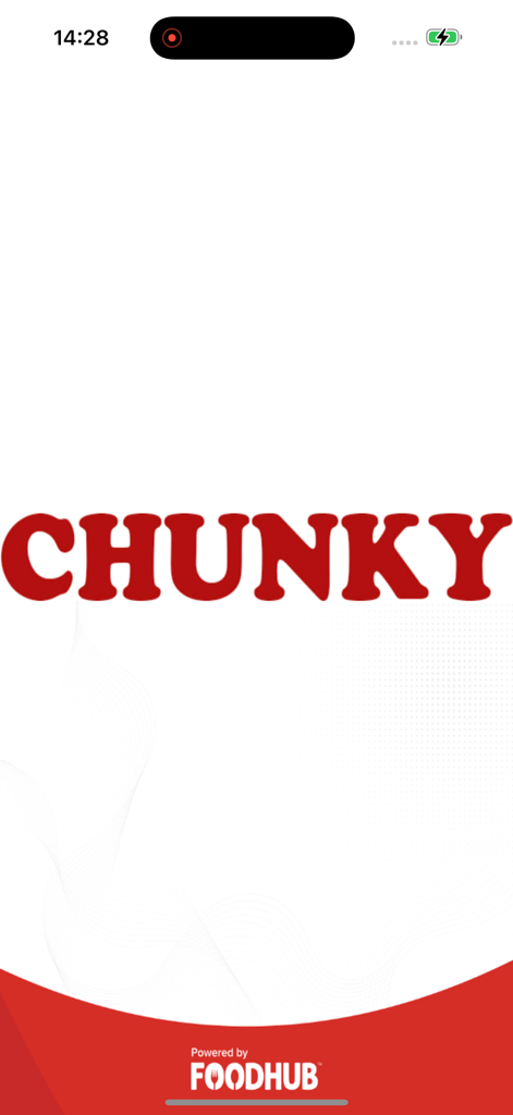 Chunky - Chunky app splash screen featuring the red brand logo and powered by Foodhub text