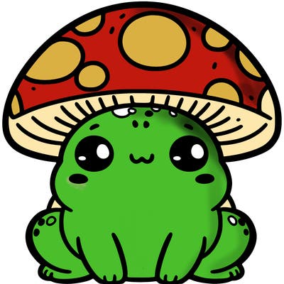 a cute chubby frog with a mushroom hat