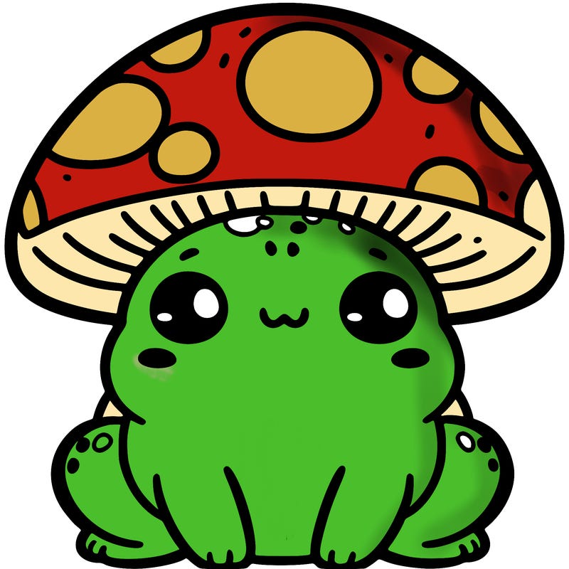 a cute chubby frog with a mushroom hat