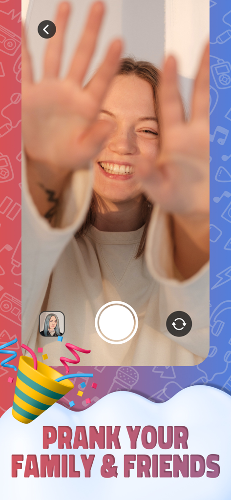 Celeb Pranks: AI Voice Changer - Girl using Celeb Pranks AI voice changer app to record a prank video for family and friends