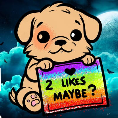 a puppy holding a sign that says 2 likes maybe?
