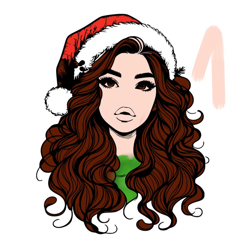 realistic christmas girl with wavy hair and lips