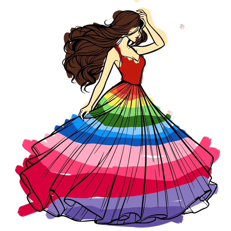 realistic woman with dress flowing in the wind