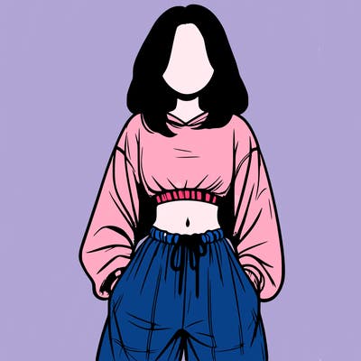 realistic girl faceless with baggy pants and a crop top