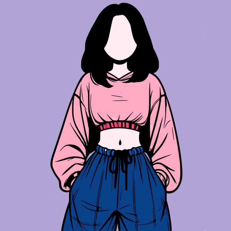 realistic girl faceless with baggy pants and a crop top