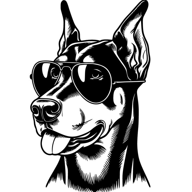 a realistic doberman with aviator glasses on