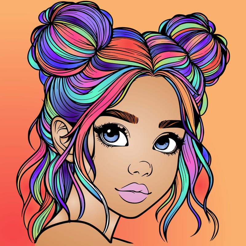 realistic girl with hair buns on her head