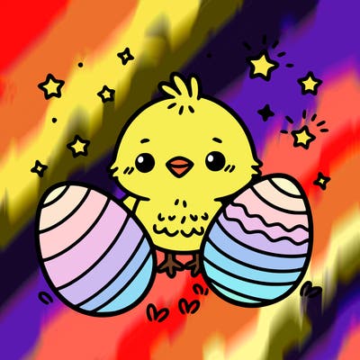 cute easter chick with eggs