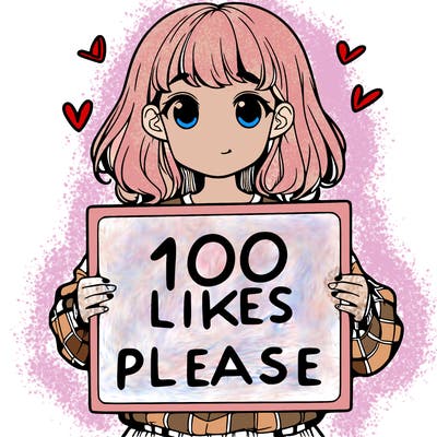 a girl holding a sign saying 100 likes please