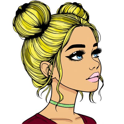 realistic girl with buns on the top of her head