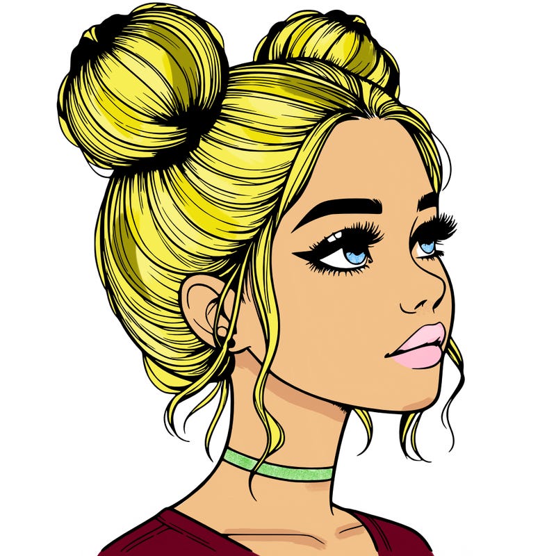 realistic girl with buns on the top of her head
