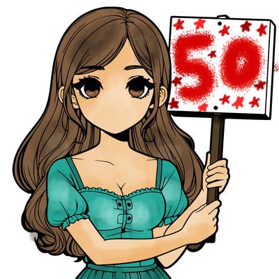 a realistic girl with a sign