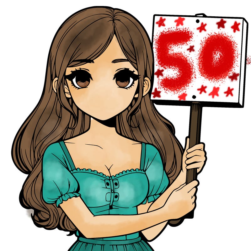 a realistic girl with a sign