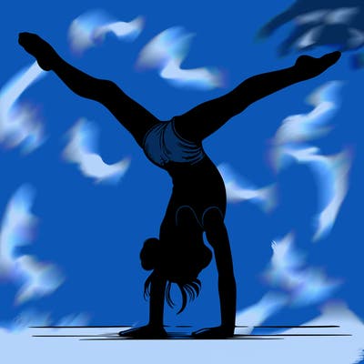 realistic gymnastic hand stand girl in four splits