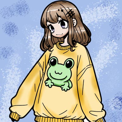 girl wearing frogging sweatshirt