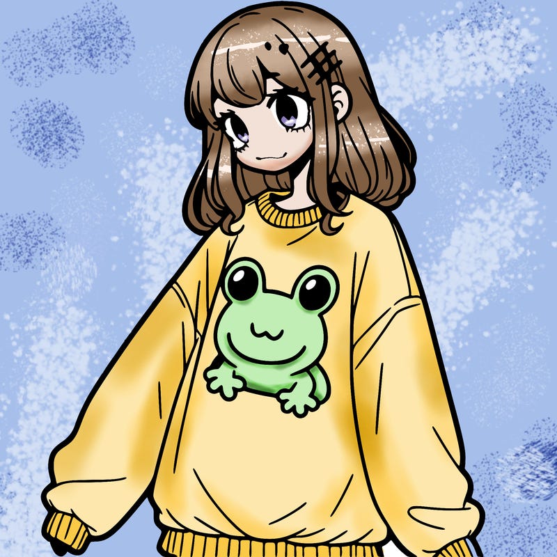 girl wearing frogging sweatshirt