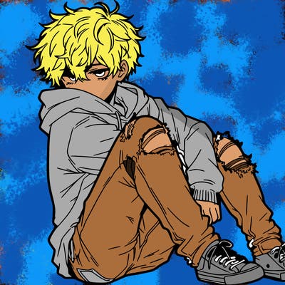 a male hoddie ripped jeans messy hair anime