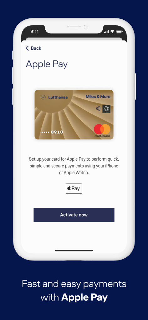Miles & More Credit Card - Miles and More credit card Apple Pay activation screen