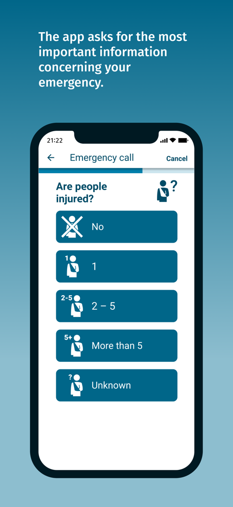 nora - Emergency Call App - Screenshot of nora app screen asking about the number of injured people during an emergency call