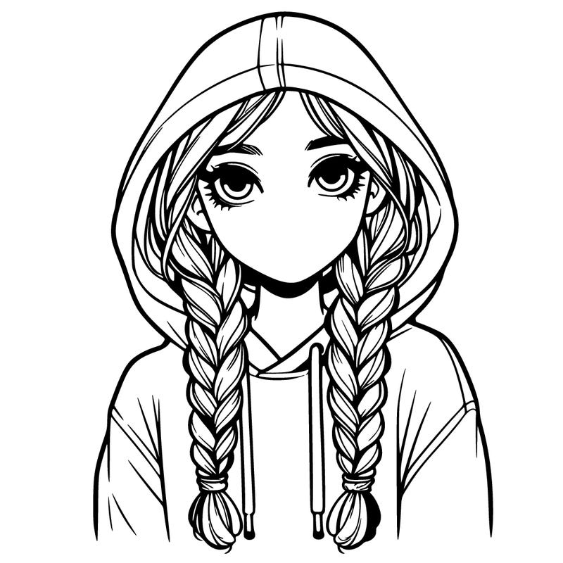 realistic girl with braids in a hoodie