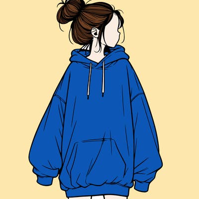 realistic girl with a oversized sweatshirt on and a bun