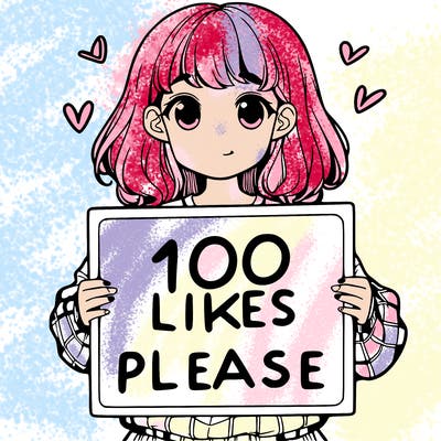 a girl holding a sign saying 100 likes please