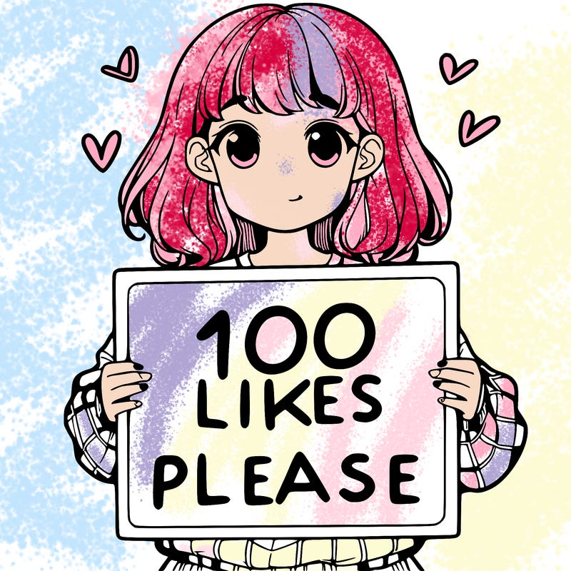 a girl holding a sign saying 100 likes please
