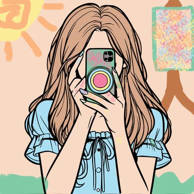 a realistic girl holding her phone taking pictures