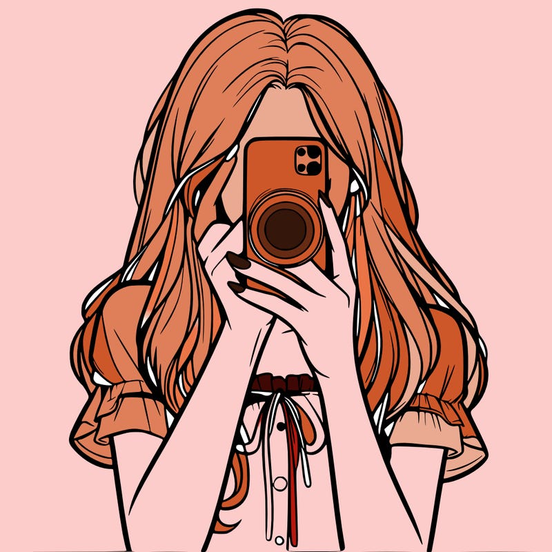 a realistic girl holding her phone taking pictures