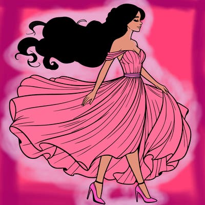 realistic woman in a dress flowing in the wind