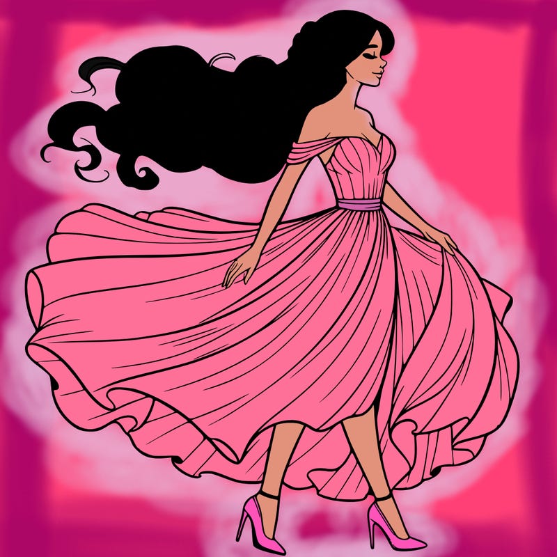 realistic woman in a dress flowing in the wind