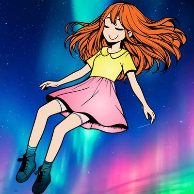 realistic girl floating