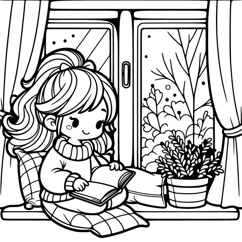 girl reading in the windowsill