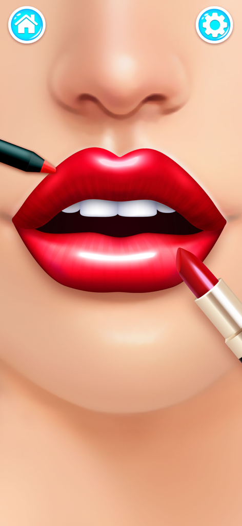Satisfying DIY Lip Art Salon - Aplicando lápiz labial y delineador de labios rojo vibrante en un juego de simulación de maquillaje