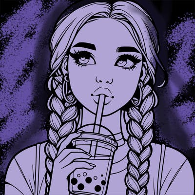 realistic girl with braided hair drinking boba