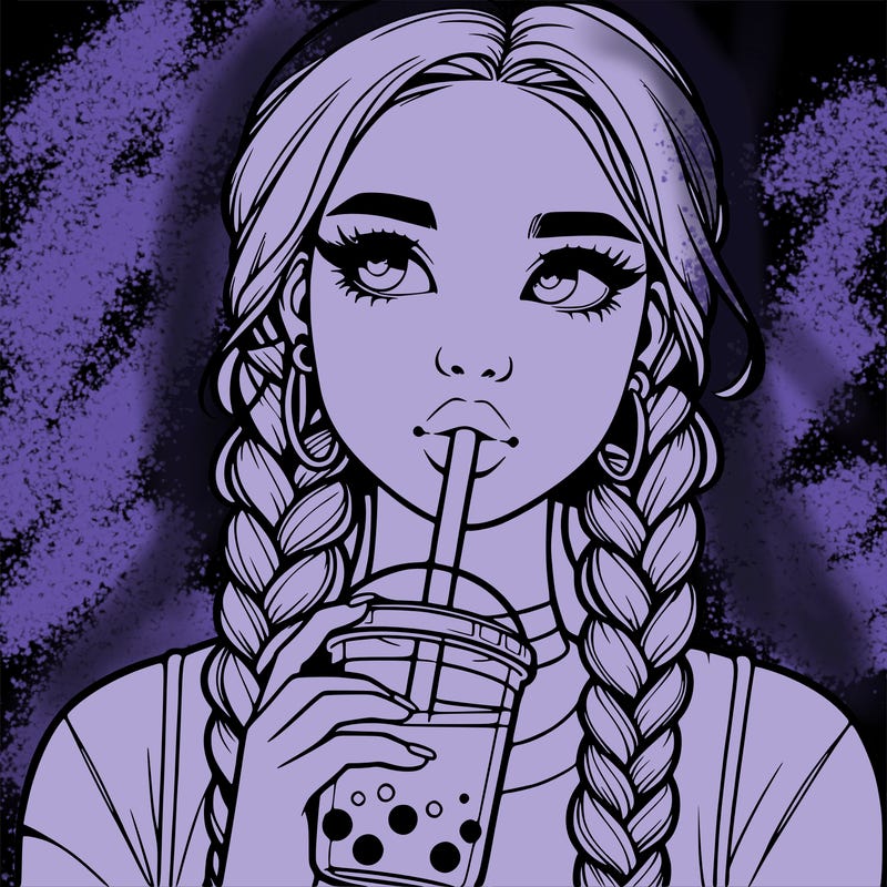 realistic girl with braided hair drinking boba