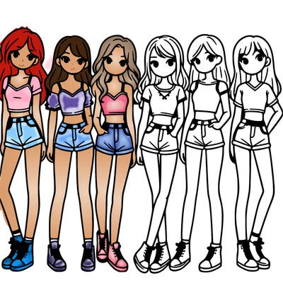 a group of girls wearing crop tops and shorts