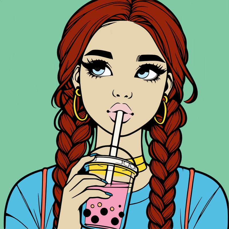 realistic girl with braided hair drinking boba