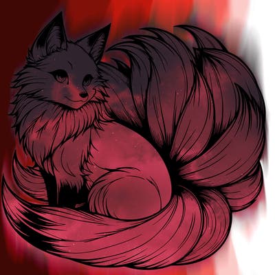 realistic detailed 9 tailed anime fox