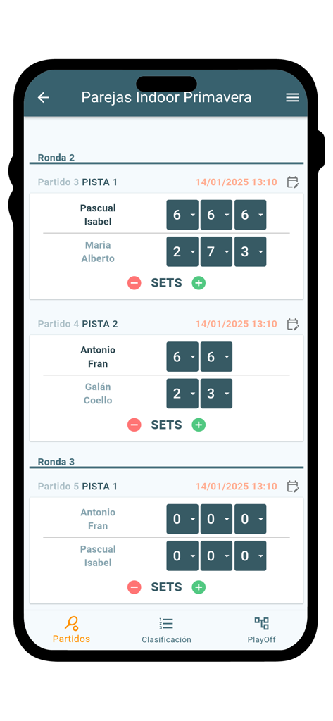 Tennis & Padel Tournaments - Schnittstelle zur Verfolgung von Echtzeit-Punkten und Spielergebnissen für ein Padel- und Tennis-Turnier