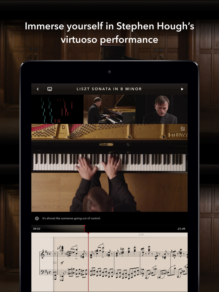 The Liszt Sonata - Stephen Hough interpretando la Sonata Liszt en iPad con vistas multiperspectiva y partitura musical