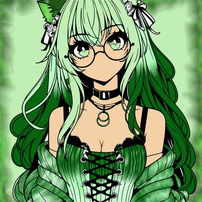 anime girl realistic with hot glasses and cat ears