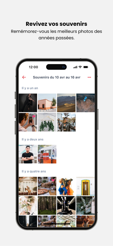 SFR Cloud - Interface de l'application mobile SFR Cloud montrant une galerie de photos organisée par années pour revivre les souvenirs passés