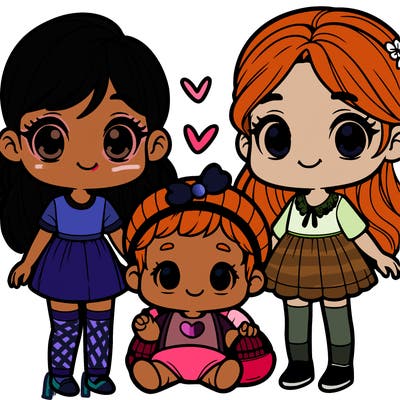 two pretty girls and and two baby boys